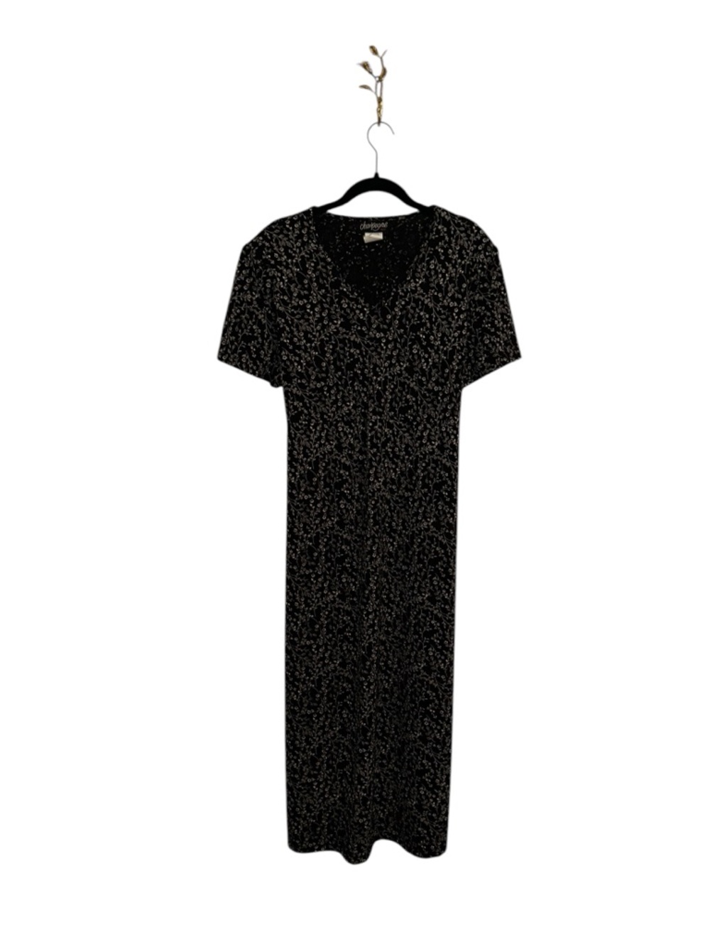 Vintage 90s Maxi Dress Tie Back Boho Grunge Whimsygoth Black Dainty Floral Tag